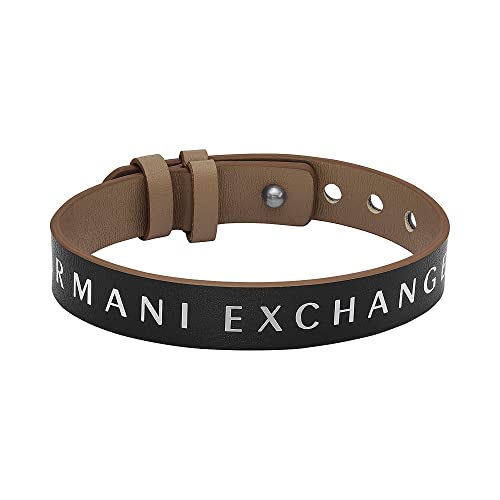 Armani Exchange - Czarno-beżowa skórzana bransoletka, AXG0108040