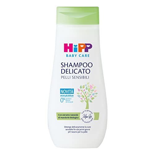 HiPP Baby Care - delikatny szampon dla dzieci, oczyszcza delikatność, nie podrażnia oczu, do skóry wrażliwej, z naturalnym ekstraktem z migdałów Bio, 1 butelka 200 ml