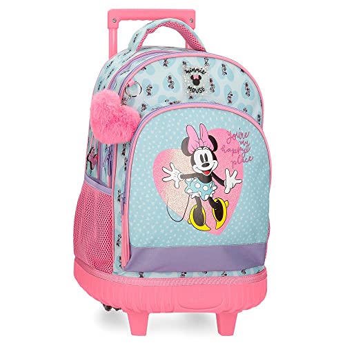 Disney Minnie My Happy Place Plecak Compact 2 koła Niebieski 32x43x21 cms 28,9l Poliester, niebieski, Mochila Compact 2 Ruedas, Kompaktowy plecak 2 koła