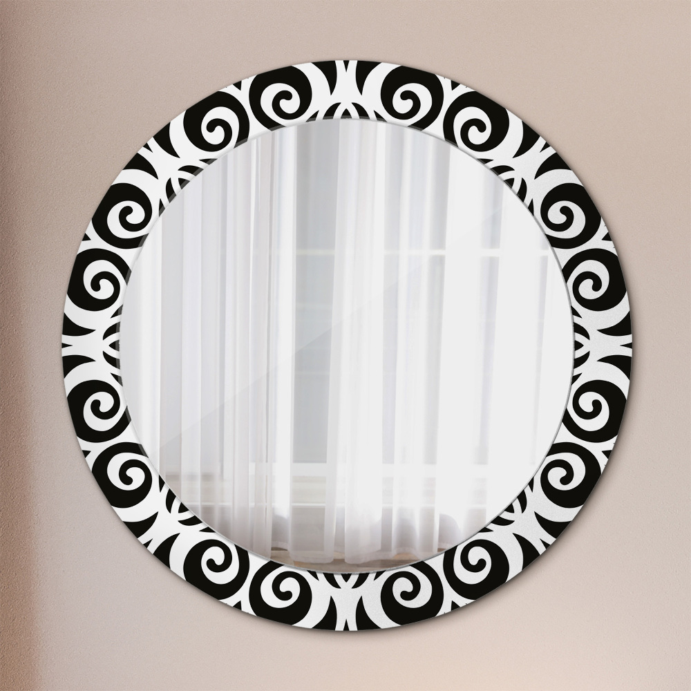 Lustro dekoracyjne okrągłe Czarny geometryczny ornament