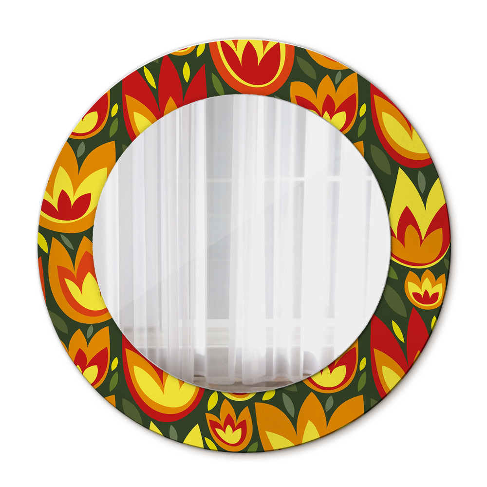 Lustro dekoracyjne okrągłe Tulipany retro