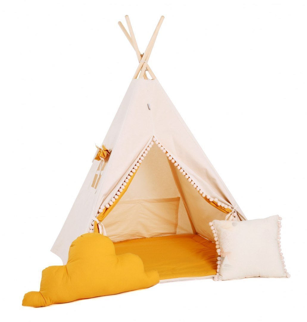 SowkaDesign Namiot tipi dla dzieci, bawełna, okienko, poduszka, kremowy miodek