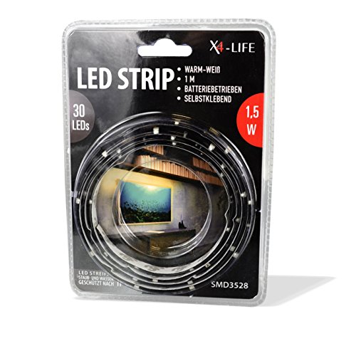 X4-LIFE 701501, LED strip 1 m ciepły biały z bateriami, plastik, 100 x 0.8 x 0.3 cm