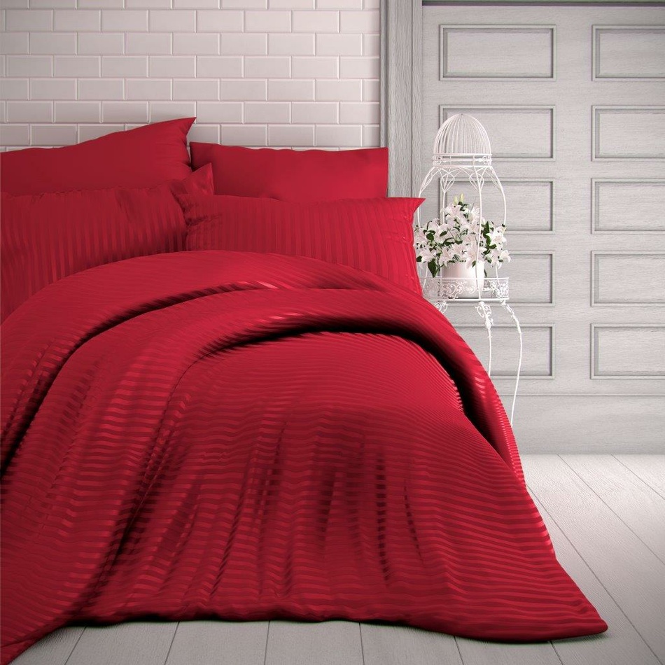 Kvalitex Pościel satynowa Stripe czerwony, 140 x 200 cm, 70 x 90 cm, 140 x 200 cm, 70 x 90 cm
