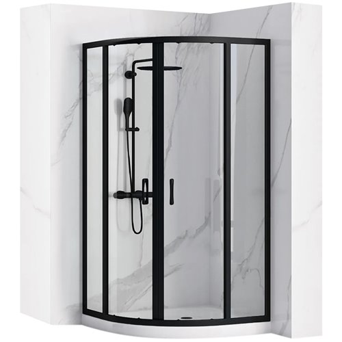 Czarna półokrągła kabina prysznicowa z brodzikiem 100x80 cm Look Rea Black Prawa