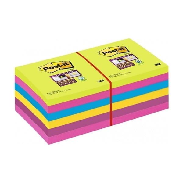 Notes samoprzylepny 76x76mm 1x90 kartek 654-12ssuc neonowy 3M POST-IT SUPER STICKY mix kolorów /3M-70005252062/