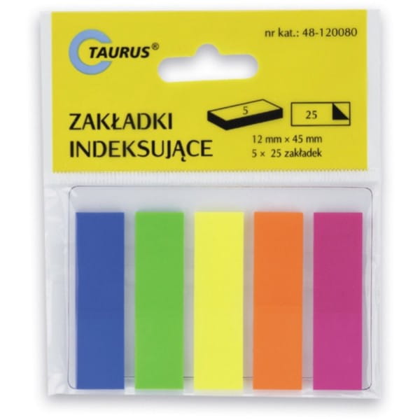 Zakładki indeksujące TAURUS 12x45 mm, 5x25 szt /48-120080/