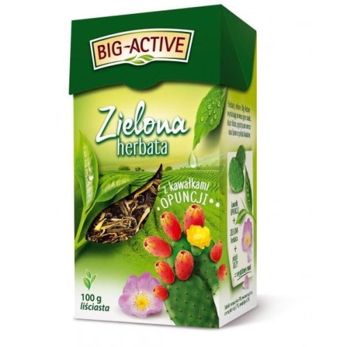 Herbata zielona, liściasta BIG ACTIVE z kawałkami opuncji, 100 g