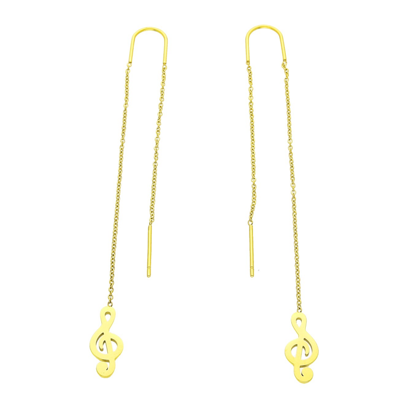 Kolczyki złote długie klucz wiolinowy przeciągane stal chirurgiczna
