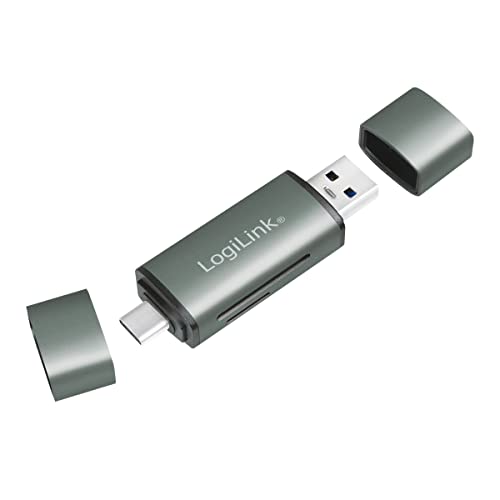 LogiLink CR0043 – USB 3.2 (Gen1) czytnik kart SD i microSD w aluminiowej obudowie, do kart pamięci do 2 TB, podłączenie przez USB-A lub USB-C