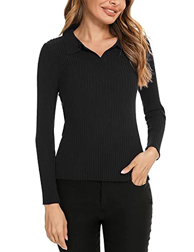 Doaraha Damski sweter z dzianiny z długim rękawem, dziergany, polo z dekoltem w kształcie litery V, elegancki sweter z dzianiny, na jesień i zimę