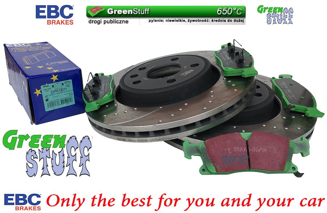 Przednie klocki GreenStuff + NAWIERCANE NACINANE tarcze hamulcowe 350mm EBC seria GD Dodge Durango 2011-