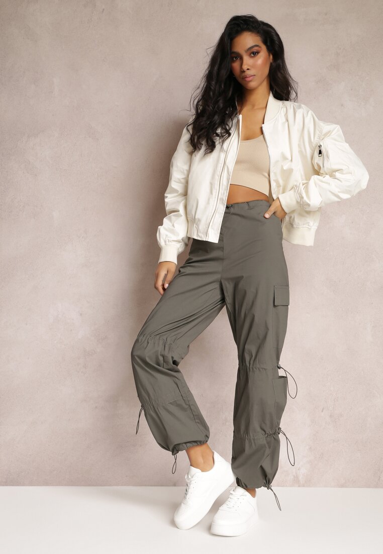 Ciemnozielone Spadochronowe Spodnie Cargo z Regulowanymi Stoperami Sterise