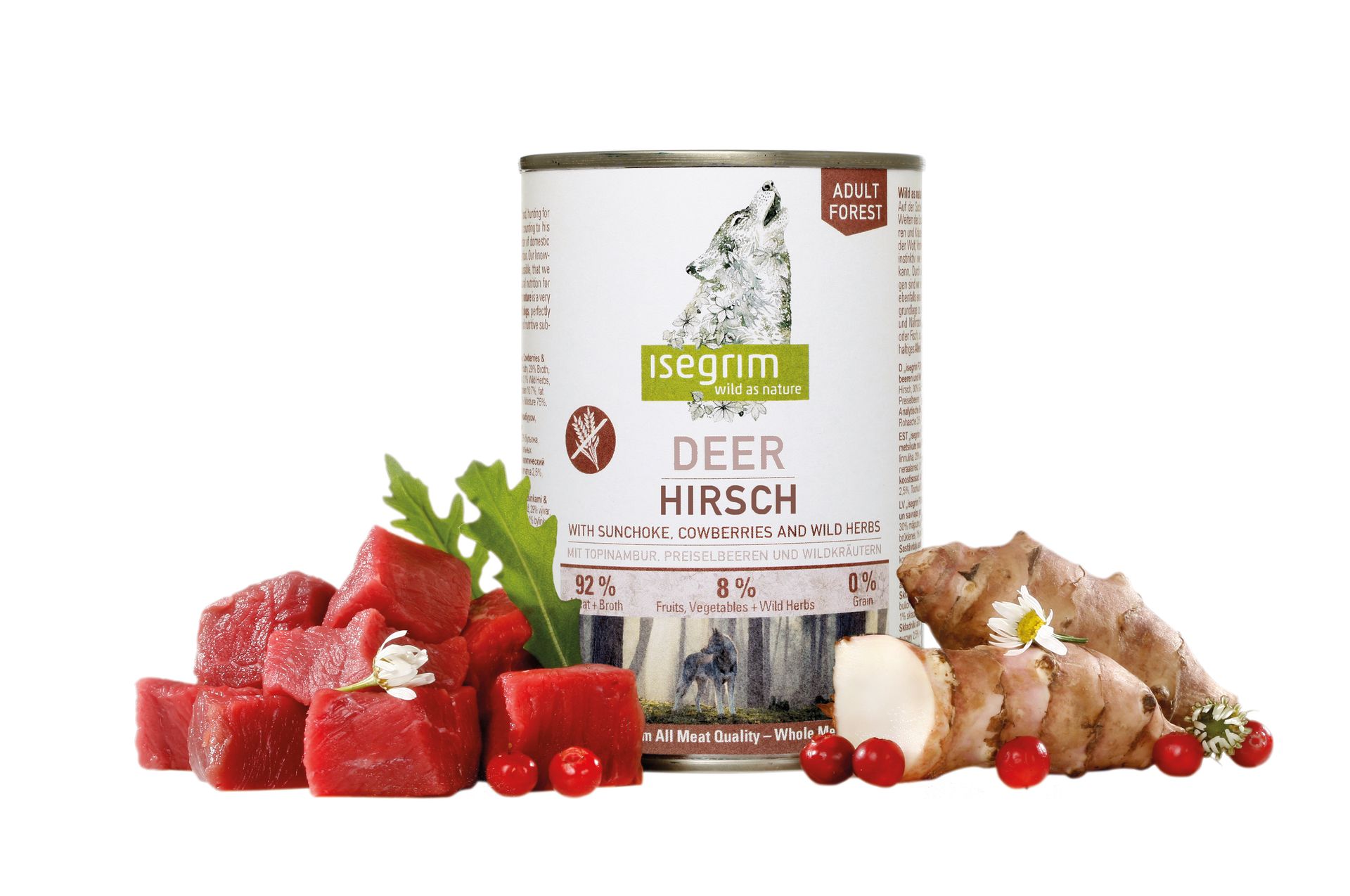 Isegrim Adult, 6 x 400 g - Jeleń ze słonecznikiem bulwiastym, borówką brusznicą i dzikimi ziołami