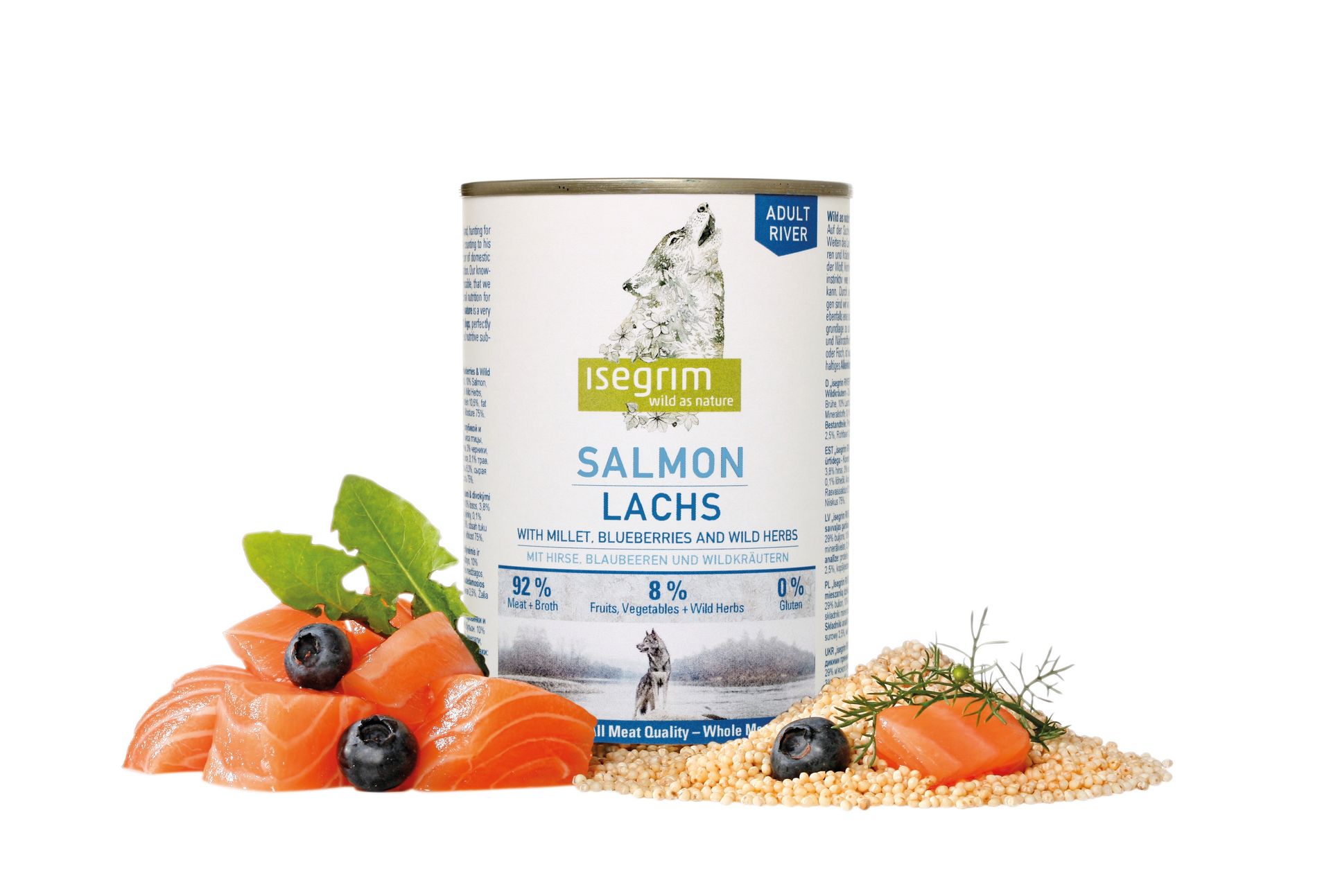 Isegrim Adult, 6 x 400 g - Łosoś z prosem, borówkami i dzikimi ziołami