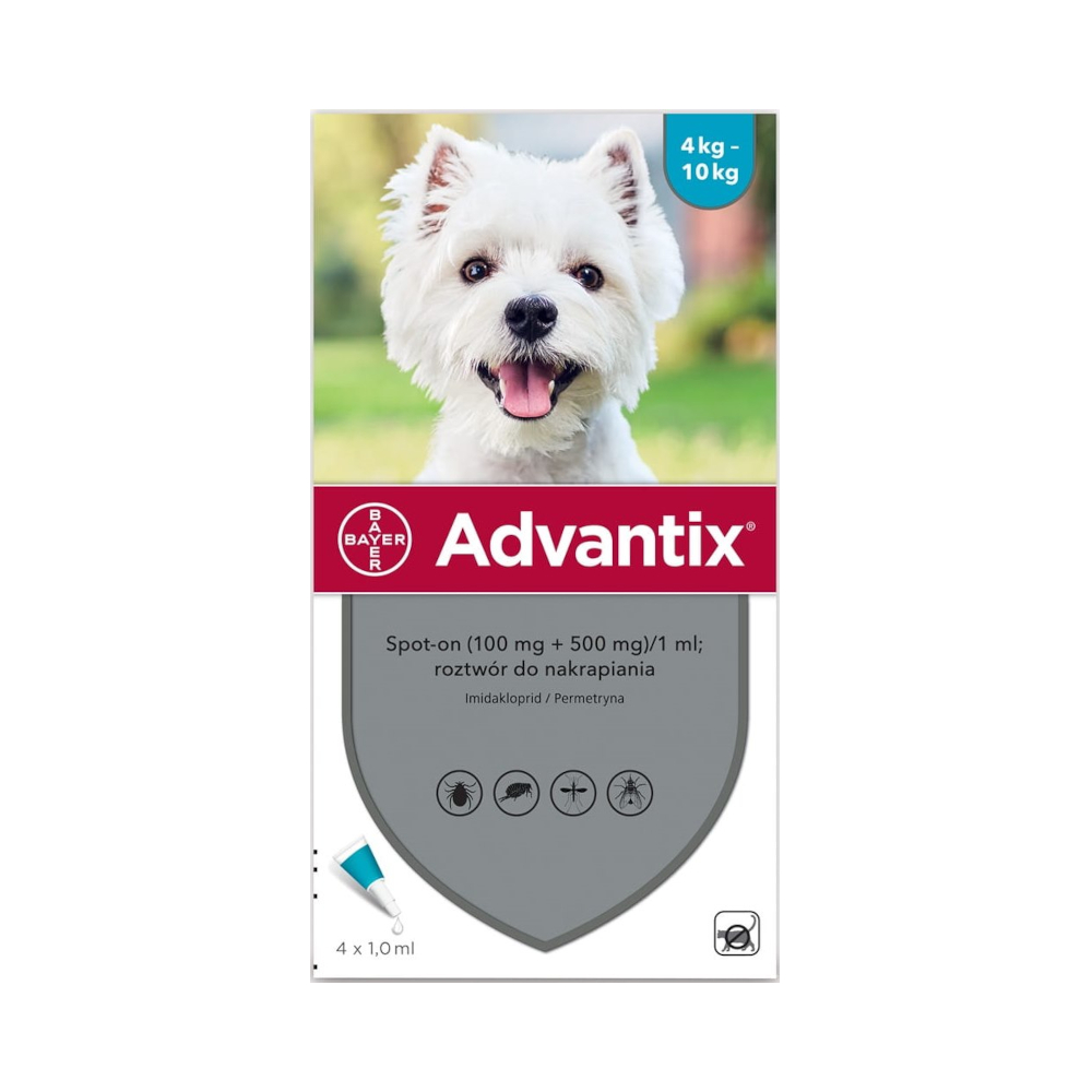 Advantix Spot-On dla psów - M: 4-10 kg (4 pipety x 1,0 ml)