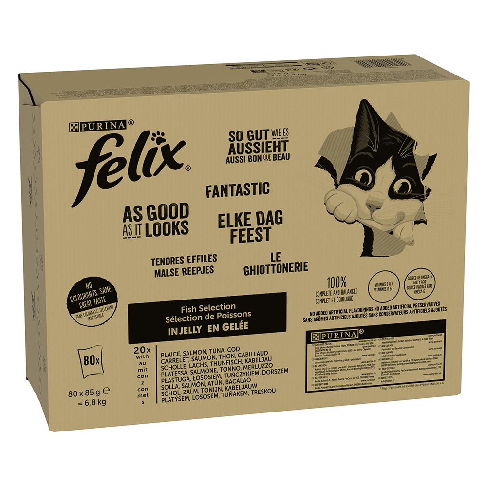 Megapakiet Felix, 80 x 85 g - Rybne smaki (tuńczyk, łosoś, dorsz, czarniak)
