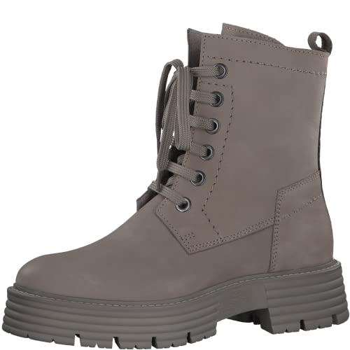 Marco Tozzi Damskie 2-25217-29 skórzane botki sznurowane botki botki szarobrązowe nubuck, 37 EU