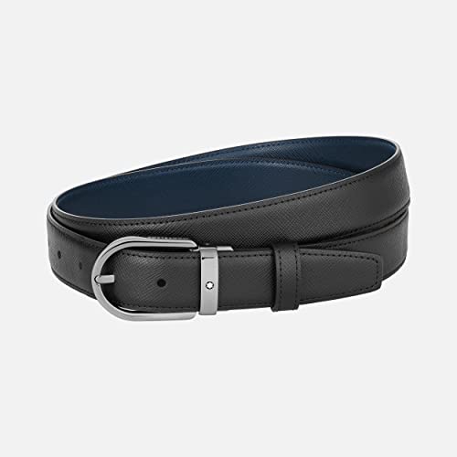 Montblanc Dwustronny pasek ze skóry i stali nierdzewnej w kolorze czarno-niebieskim, wymiary: 120 cm x 3 cm x 0,5 cm, 128763, czarny i niebieski #, 120, Nowoczesny