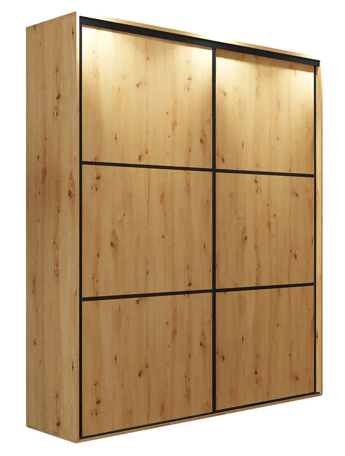 Szafa przesuwna dąb artisan + czarne szprosy M5-H19