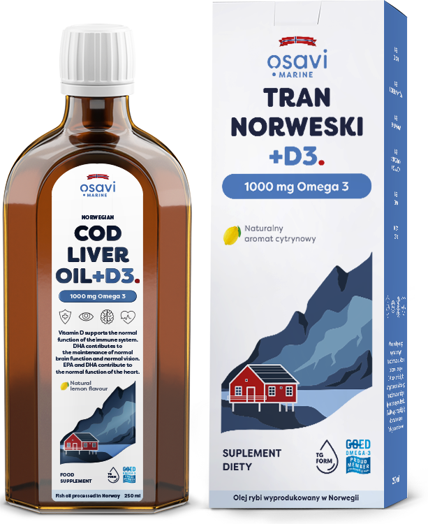 Osavi - Tran Norweski, 1000mg Omega 3 + D3, Cytryna, 250 ml