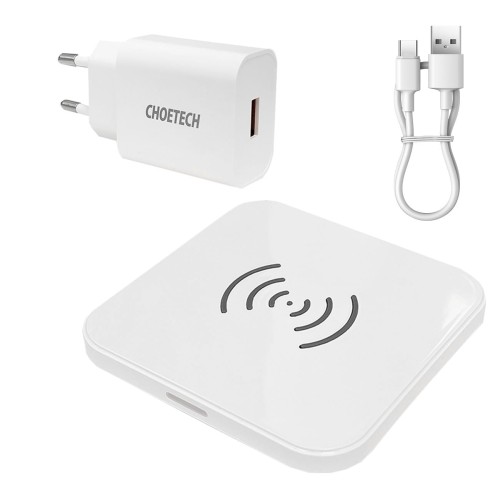 Choetech zestaw ładowarka bezprzewodowa Qi 10W do telefonu słuchawek czarny (T511-S) + Q5003 wall charger European standard white + AB cable 1.2m white