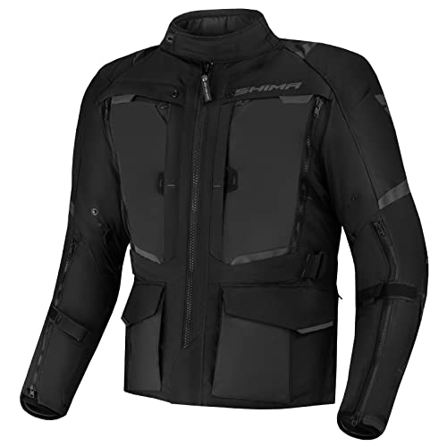 SHIMA HERO 2.0 kurtka motocyklowa dla mężczyzn, całoroczna przygoda, Cordura, męska kurtka turystyczna z wodoodporną membraną grzewczą warstwą CE, ochraniacze z regulacją szerokości (czarna, M)