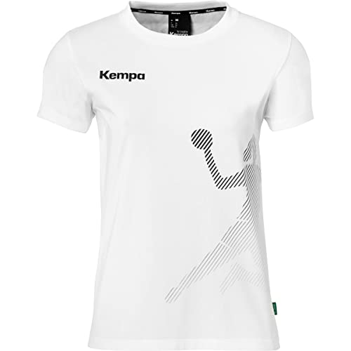 Kempa T-Shirt Women Black & White z prążkowanym kołnierzem bawełna koszulka damska - z nadrukiem gracza - sportowa fitness piłka ręczna - biała - rozmiar XXL i taliowany krój
