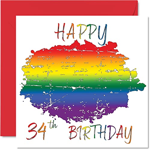 Karty na 34. urodziny LGBT dla partnera - Happy 34th Birthday - LGBT trzydzieste czwarte kartka urodzinowa dla partnera od dziewczyny chłopaka, 145 mm x 145 mm Gay Pride LGBT prezenty okolicznościowe