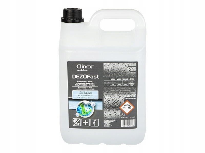 Płyn/koncentrat dezynfekująco-myjący do powierzchni zwalczający koronawirusy 5 litrów DEZOFAST 1szt. /CL77017/ OGRANICZONA ILOŚĆ PB1284