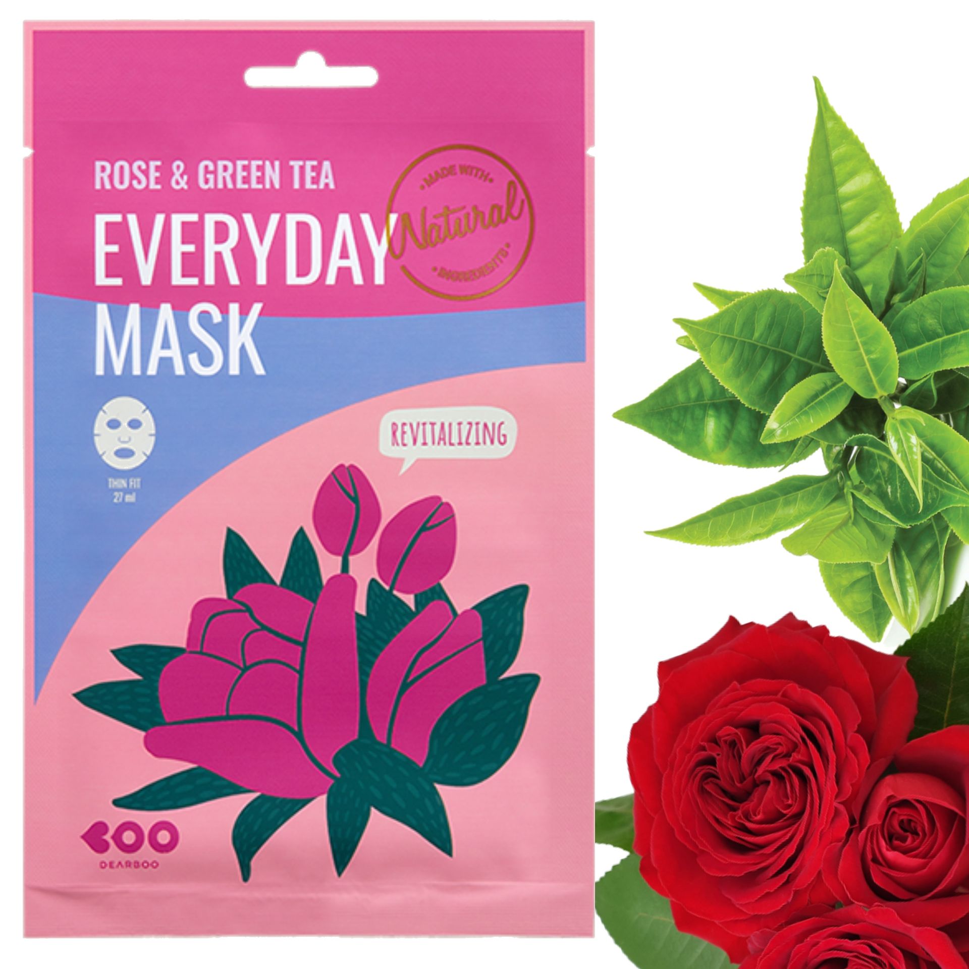 Maska W Płachcie Róża Zielona Herbata Na Twarz