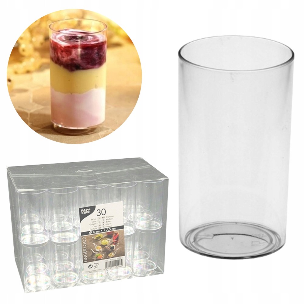 Papstar Fingerfood 11204 30 kubek przezroczysty, 0,06 l, wymiary średn. 4 x 7,5 cm 11204