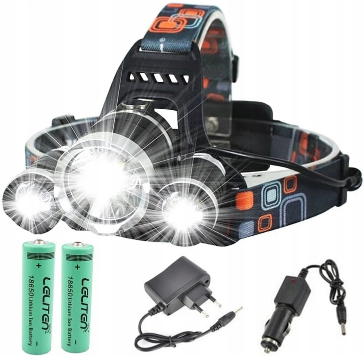 Mocna Latarka Czołowa 3 x Led T6 Cree Czołówka Aku