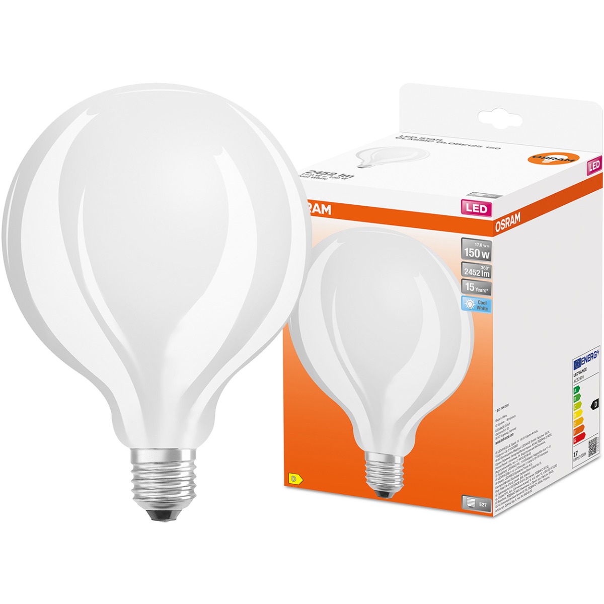 Osram żarówka globe kulista E27 G125 17W opalowa