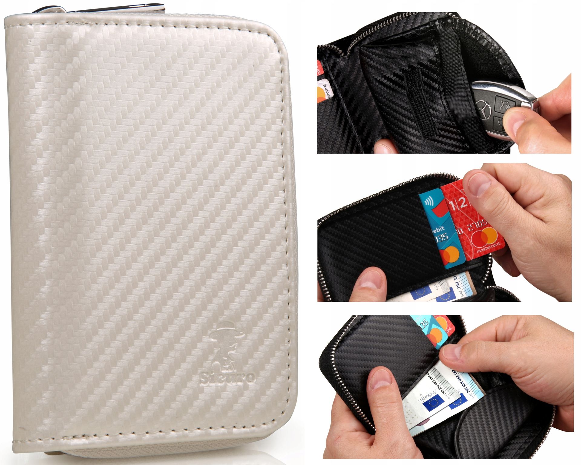 3 w 1 Etui Ochrona na Kluczyk Samochodowy Keyless Rfid Nfc Portfel Beżowy