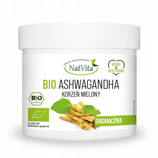 NatVita Ashwagandha BIO Withania Somnifera Żeń-szeń indyjski korzeń mielony 130 g 5902096509960