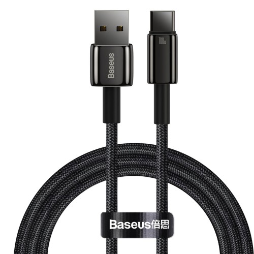 Baseus Tungsten Gold kabel USB-A - USB-C 480Mb/s 100W 1m czarny CAWJ000001