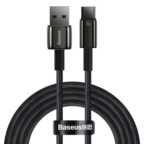 Baseus Tungsten Gold kabel USB-A - USB-C 480Mb/s 100W 2m czarny CAWJ000101