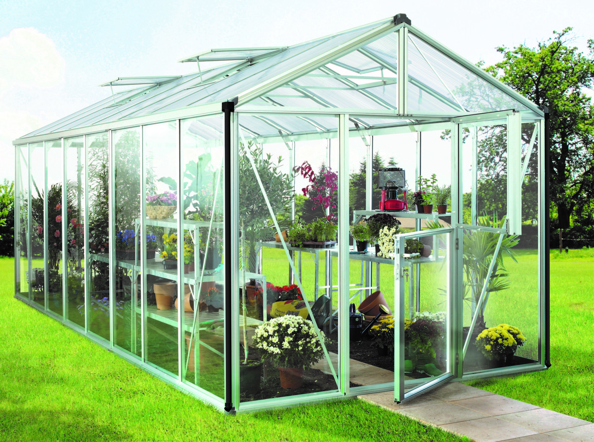 VITAVIA szklarnia ogrodowa Zeus 15700, srebrna - (15,7 m2; 2,56 x 6,12 m) + baza