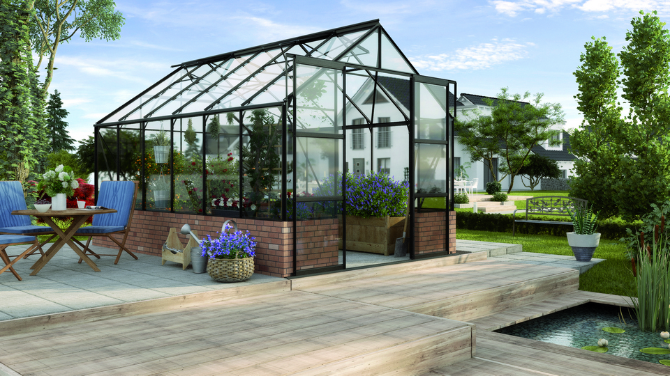 VITAVIA szklarnia ogrodowa Cassandra 9900, czarna - (9,9 m2; 2,57 x 3,85 m) + szkło hartowane