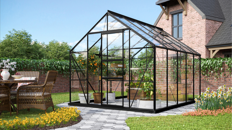 VITAVIA szklarnia ogrodowa Merkur 8300, czarna (8,3 m2; 2,57 x 3,21 m) szkło hartowane + baza