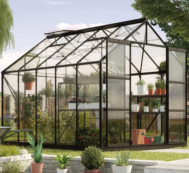 VITAVIA szklarnia ogrodowa URANUS 8300 czarna (8.3 m², 2.57 m x 3.21 m) + baza