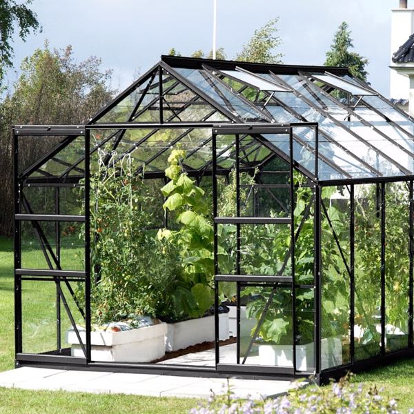 VITAVIA szklarnia ogrodowa URANUS 11500, czarna (11,5 m2; 2,57 x 4,45 m), szkło hartowane + baza