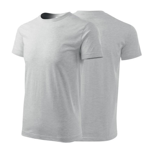 Koszulka jasnoszary melanż z krótkim rękawem z logo na sercu męska z haftem nadrukiem logo firmy 160g BASIC129 kolor 03 koszulka krótki rękaw