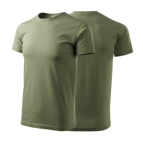 Koszulka khaki z krótkim rękawem z logo na sercu i plecach męska z nadrukiem logo firmy 160g BASIC129 kolor 09 koszulka krótki rękaw