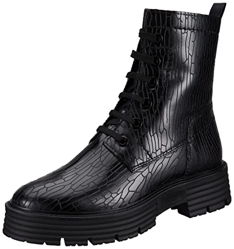 Marco Tozzi Damskie 2-25216-29 skórzane buty sznurowane kozaki, czarne STR, 42 EU