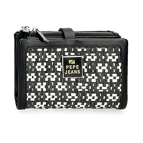 Pepe Jeans Wełna Portfel z wizytówką Czarny 14,5x9x2 cms Skóra syntetyczna, czarny, Cartera con Tarjetero, Portfel z karty