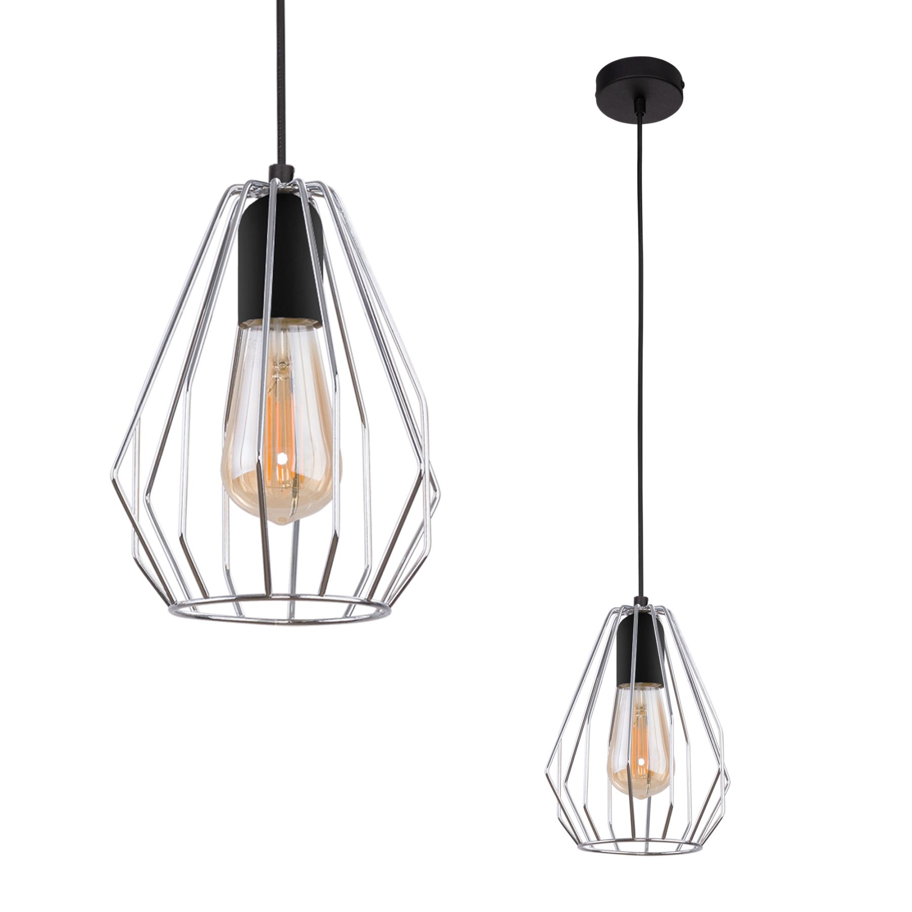 Druciana, srebrna lampa wisząca do jadalni TK 796 z serii BRYLANT