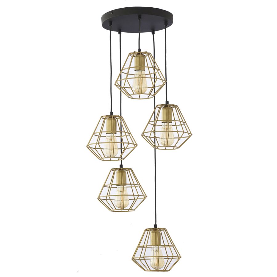 Czarno-złota, druciana lampa wisząca do salonu TK 3216 z serii DIAMOND MM