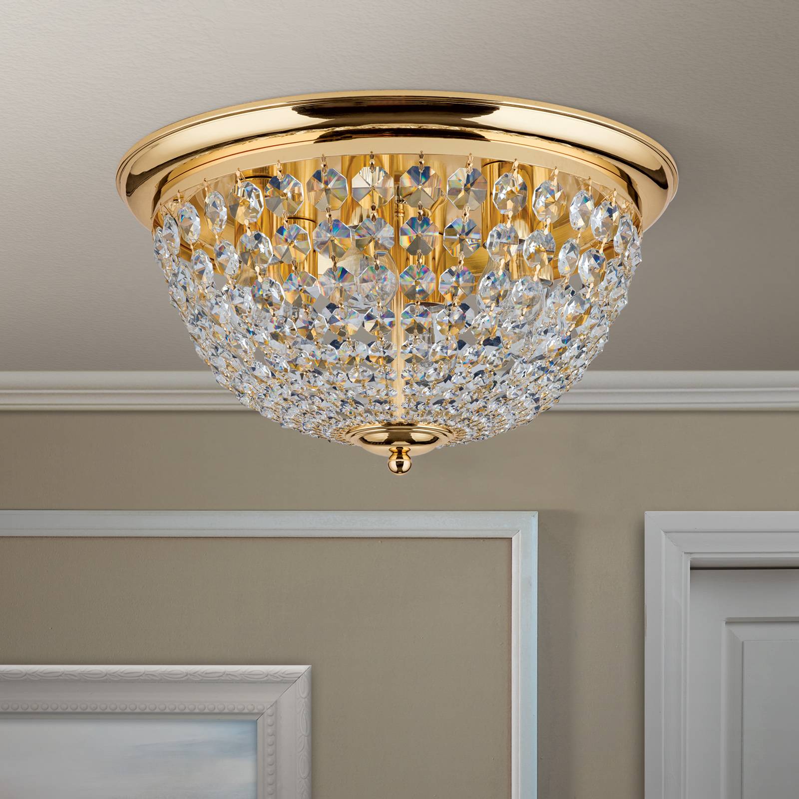 Lampa sufitowa Plafond, złota/przezroczysta, Ø47cm